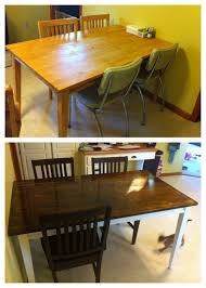 Kitchen Table Update Sanded The Top Two Coats Of Walnut Stain 5 Coats Of Poly Sanding Between Painted The Legs Chairs Are Spr Kitchen Table Table Home