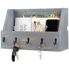Rustic Gray Wooden Key And Mail Holder