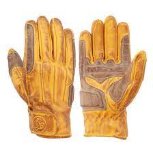 Gants moto vintage homologués en cuir patiné jaune ROVER - Age of Glory