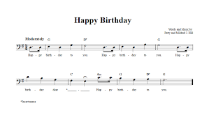 This is g with the left hand finger. Happy Birthday Bass Clef Instrument Sheet Music Lead Sheet With Chords And Lyrics