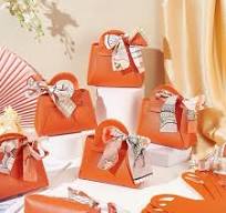 12 Pack PU Leather Gift Box with Handle & Ribbons 4.7x2x5.1inch Dark Orange  Small Handbag Candy Gift Box Reusable Gift Wrap Box
