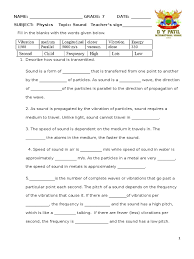 Waves move in different ways and have different properties. Sound Revision Worksheet Sound Waves