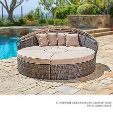 You might never want to get up with the. Outdoor Patio Round Daybed With Retractable Canopy Brown Hammock Town