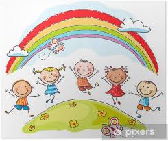 Poster I Bambini Che Saltano Di Gioia Sotto Un Arcobaleno Pixers Viviamo Per Il Cambiamento Immagini Di Bambini Disegno Per Bambini Disegni Bambini