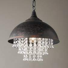 Metal Dome Pendant With Crystals Farmhouse Pendant Lighting Rustic Glam Decor Kitchen Pendant Lighting