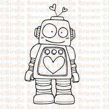 Black And White Robot Drawing Digital Stamp Lovely Robot Robots Drawing Digital Stamps Doodle Drawings