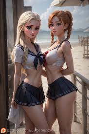 Elsa and Anna in sailor uniform - Rule 34 AI Art
