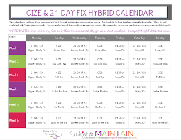 Cize And 21 Day Fix Hybrid Workout Calendar Free Printable