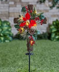 Solar Lighted Christmas Cross Stake Cemetery Decorations Christmas Yard Decorations Cemetary Decorations