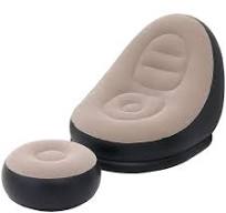 Inflatable Leisure Sofa Chair and Footstool Outdoor Folding Lounger Sofa  Flocking Lazy Couch (Khaki)