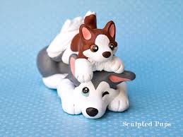 Husky Mama With Baby By Sculptedpups Clay Animals Polymer Clay Animals Cute Polymer Clay