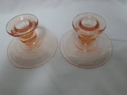 Pair pink glass jar tealight candle holder pots set 2 vintage girly home gift. Vintage Pink Depression Glass Candlestick Holders Beautiful Pink Color Simple Design Carol S True Vintage And Antiques