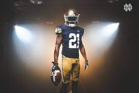 Carolina blue helmet, white jersey, and white britches for saturday night. Notre Dame Unveils Shamrock Series Uniforms For Wisconsin Game