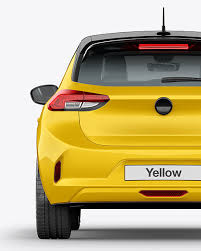 Download Hatchback 5 Doors Mockup Back View In Vehicle Mockups On Yellow Images Object Mockups PSD Mockup Templates