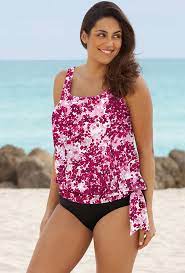 Beach Belle Blushing Blossom Plus Size Blouson Tankini Plus Size Tankini Full Figure Swimwear Blouson Tankini