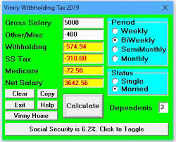 Vinny Federal Withholding Payroll Tax Calculator 2019 For