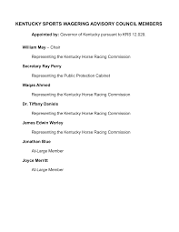 KENTUCKY SPORTS WAGERING ADVISORY COUNCIL MEMBERS