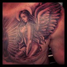 Here is 20 best tattoos from this amazing tattoo artist steve soto; Fantasy Chest Angel Tattoo By Steve Soto