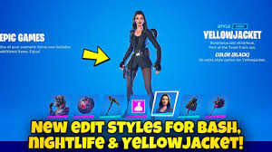 Rare outfit · the yellowjacket pack. New Edit Styles For Bash Yellowjacket Nightlife Skins Fortnite Br New Skin Styles Youtube