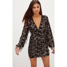 Black And Gold Long Sleeve Bodycon Dress Black Plunge Sequin Long Sleeve Bodycon Dress 40 Liked On Polyvore Featuring Dresses Long Sleeve Bodycon Dress Gold Long Sleeve Dress Long Sleeve Bodycon