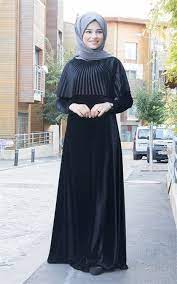 Pelerinli Kadife Elbise Siyah B1720s Elbise Elbise Modelleri Islami Giyim