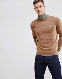 Every stylish gent will love the brand's unmistakable. Fred Perry Crew Neck Merino Knitted Jumper In Camel Asos