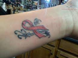 Breast Cancer Ribbon Tattoo On Wrist