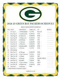Green Bay Packers Schedule Printable