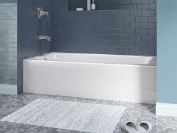 One piece fiberglass tub shower with back wall shelves and soap dish. Kohler Entity 60 In X 30 In Alcove Bath With Integral Apron Integral Flange And Left Hand Drain Reviews Wayfair