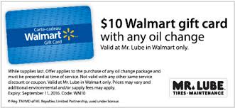 Free walmart gift cards are attainable will but will require a little legwork. Walmart Canada Promotions 10 Walmart Gift Card With Any Oil Change At Mr Lube Canadian Freebies Coupons Deals Bargains Flyers Contests Canada