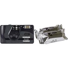 Camera comes with 2 kentmere pan 400 36exp black & white film , srist strap with aaa battery Ilford Harman Reusable 35mm Film Camera With 2 Rolls Of Film