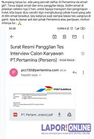 The official recruitment & general information center of pt pertamina (persero). Waspada Penipuan Surat Panggilan Kerja Pt Pertamina Persero Meminta Bayar Travel Lapor Online