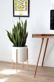 Large Mid Century Modern Planter With Gold Metal Plant Etsy Metal Plant Stand Mid Century Modern Planter Plant Stand