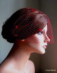 Birdcage Veil Bandeau Style In Red Color With Chenille Dots Etsy Cool Hairstyles Red Veil Veil Hairstyles
