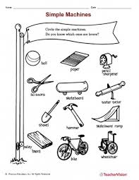 Printable worksheets and activities to teach students about the six types of simple machines: Simple Machines Ii Printable 1st 2nd Grade Teachervision