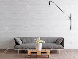High quality vector illustration of an empty room interior. Scandinavian Style Livingroom With Fabric Sofa Lamp And Plant Stock Photo Picture And Royalty Free Image Image 108600686