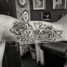 A grey scale rose outline is the ideal size for this piece of the lady's arm. My Tattoo Work A Couple Of Roses On Josh S Inner Bicep Yesterday
