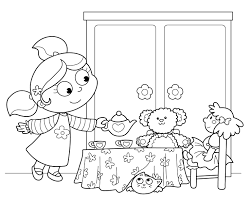 Kids Tea Party Birthday Coloring Page Kiboomu Kids Songs Birthday Coloring Pages Kids Tea Party Kids Tea Party Birthday