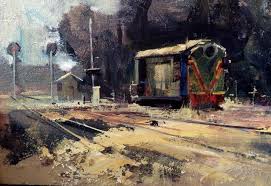 Leon Holmes Near Mandurah Wa Australia Engine In The Pinjarra Train Yard 20x30cm