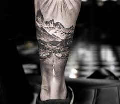 Black And White Realism Tattoo Sleeve Follow Your Road Tattoo By Niki Norberg Post 18355 Scenery Tattoo Mountain Sleeve Tattoo Tattoos