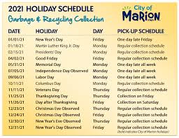 Check spelling or type a new query. 2020 Holiday Schedule For Garbage And Recycling Collection Now Available News List City Of Marion Ia