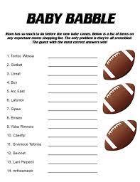 Football Themed Baby Babble Shower Game Etsy Football Baby Shower Theme Football Baby Shower Sports Baby Shower