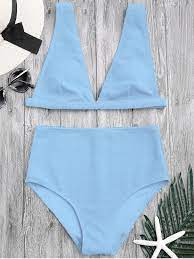 We'll notify you once this item is available. Ad Textured Plunge High Waisted Bikini Set Light Blue Crafted From Thick Textured Fabric This Slimming C Bikini Set High Waist High Waisted Bikini Bikinis