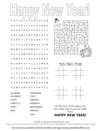 Happy New Years 4 In 1 Printable Activity Games Page New Year Printables New Year Coloring Pages New Years Activities