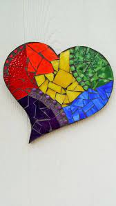 This Unique Heart Mosaic Combines My Love Of Rainbows Bright Colors And Hearts In One Striking Piece Of Home De Mosaic Tile Art Mosaic Art Mosaic Art Supplies