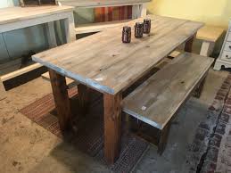 Rustic Farmhouse Table Set With Gray White Wash Includes Matching Benches Provincial Brown Base Rustic Farmhouse Table Farmhouse Table Farmhouse Table Setting