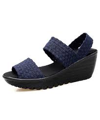 Save 5% with coupon (some sizes/colors) Navy Weave Check Slip On Shoe Wedge Sandal Womens Wedge Sandals Online 1872ws