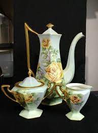 Hello This Is A Wonderful Chocolate Tea Set France Limoges Set Limoge Stamped And Signed B Co Signed Schowalter Fantastic Yellow Ros Tea Pots Tea Set Tea