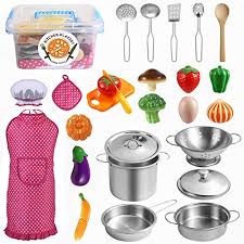 White with checkerboard & flowers. Tigerhu 26 Pieces Cutting Pretend Play Food Toys Play Kitchen Accessories Pots And Pans Set Cooking