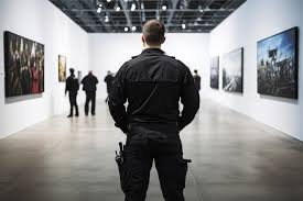 Security guard in black stands with his back to art galleries | Premium  AI-generated image